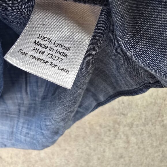 Lauren Conrad Womens Chambray Blue Tie-Neck Lightweight Short Sleeve Blouse - Picture 4 of 7